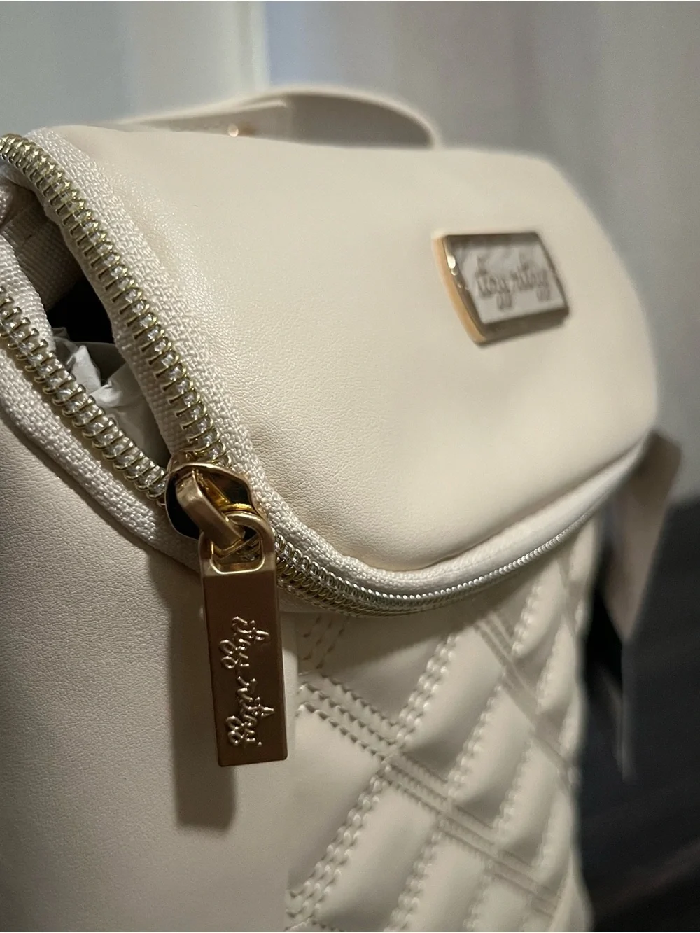 Itzy Ritzy Cream Quilted Chill like a Boss Bottle Bag with Gold Hardware